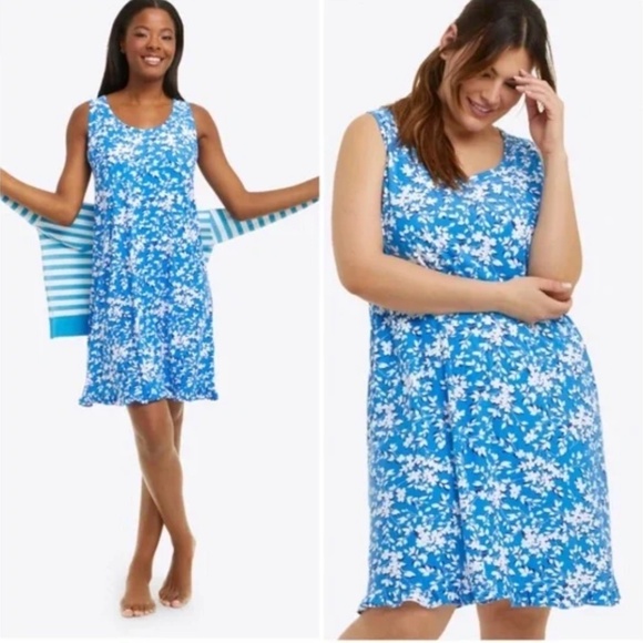 Draper James Dresses & Skirts - Draper James Blue Floral Ruffle Hem Tank Dress Womens L/XL NWT